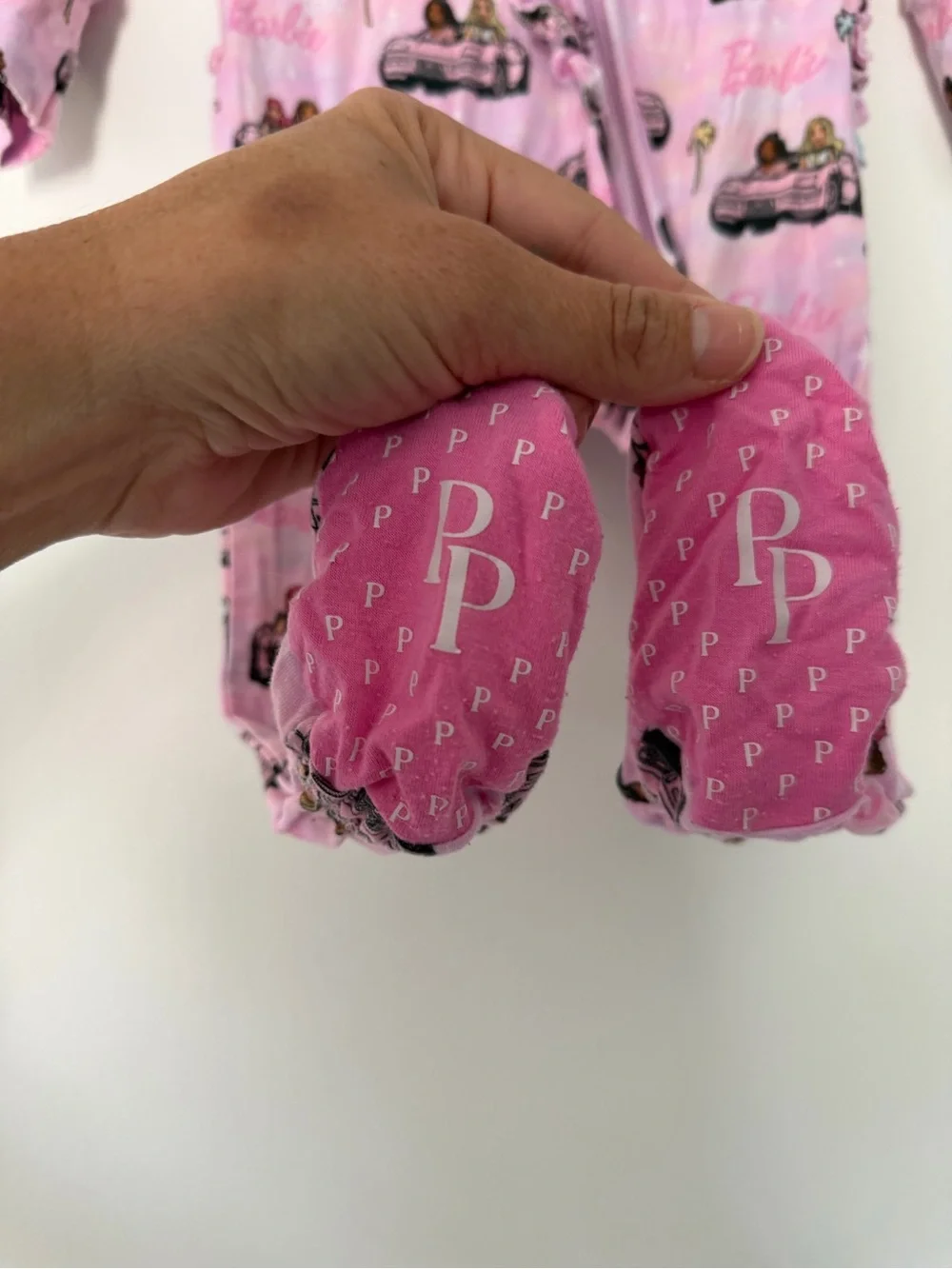 Posh Peanut Barbie Pink baby Girls' Footed One-Piece ruffle onesie size 6-9m